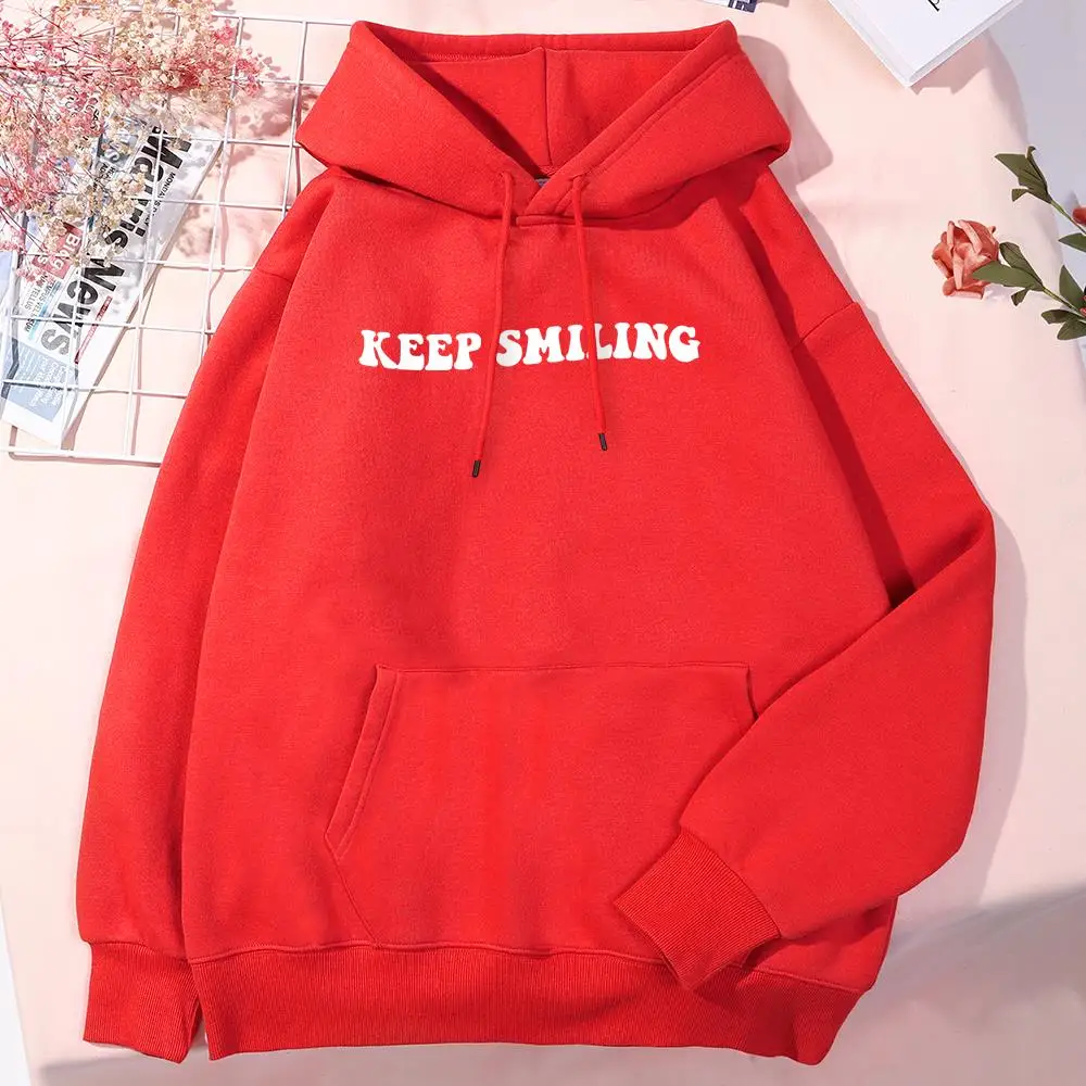 

Keep Smiling Letter Printing Mens Hoodie Vintage Personality Clothes Classic Comfortable Hoodies Harajuku All-Match Clothing