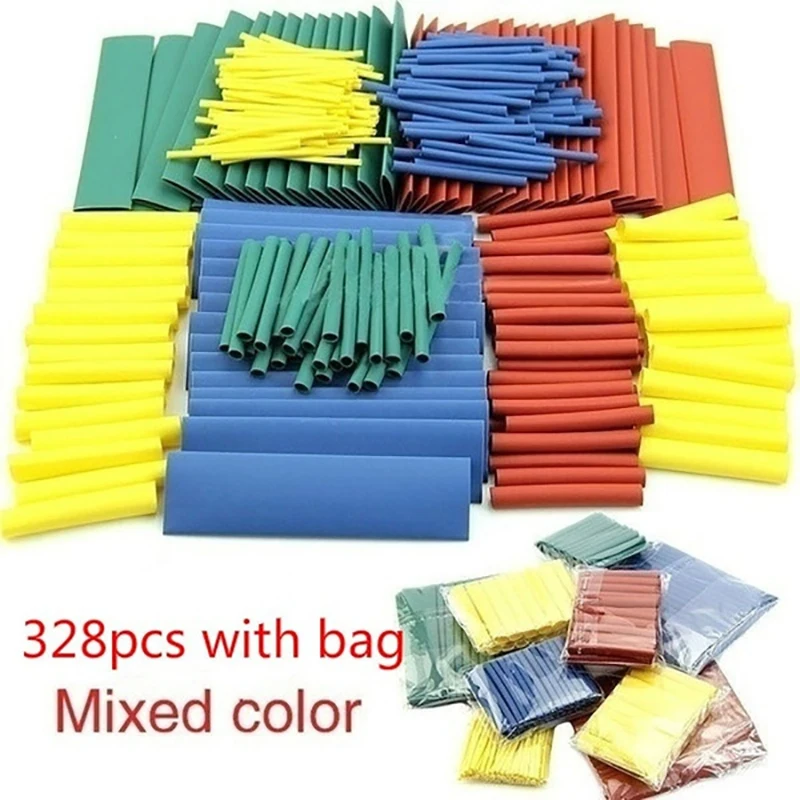 

328pcs/bag Heat Shrinkable Tube Kit Shrink Various Polyolefin Insulation Sleeve Heat Shrinkable Tube Wire and Cable 8 Size 2: 1