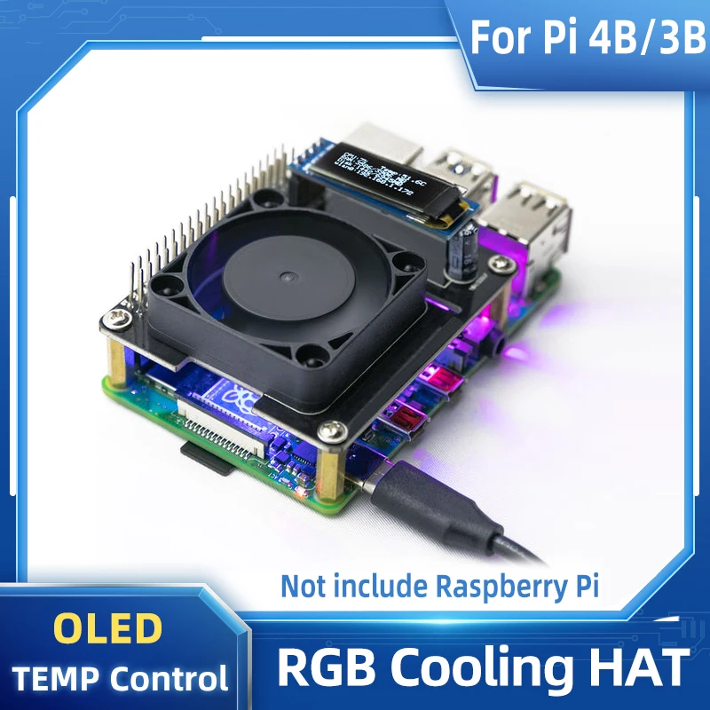 Raspberry Pi Fan Intelligent Temperature Control Programmable Fan OLCD Display Expension Board for Raspberry Pi 4 Model B 3B+ 3B