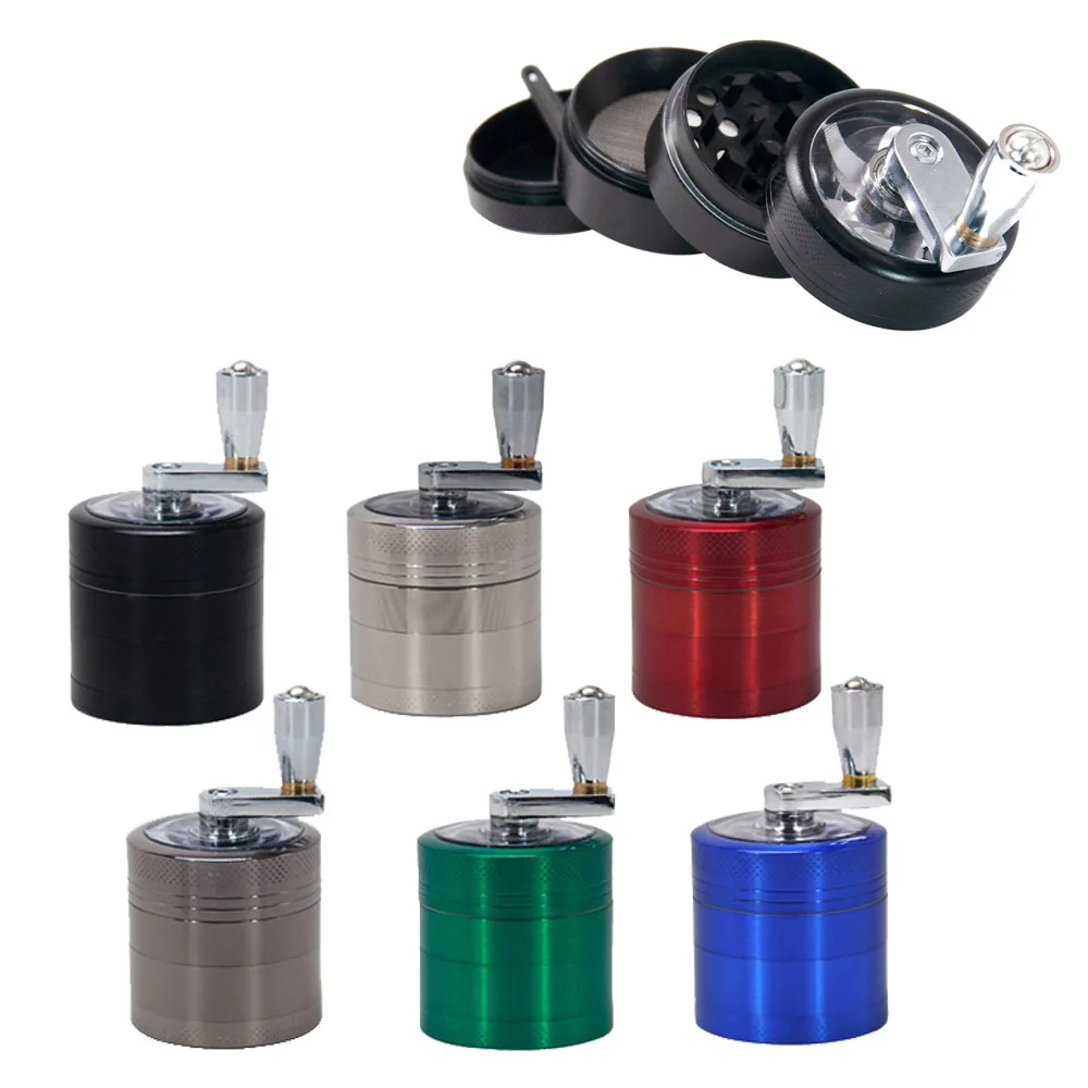 

New 4-layer Tobacco Grinder Manual Aluminum Herbal Herb Mill Spice Crusher Smoke Grinder Crusher Hand Crank Muller Accessories