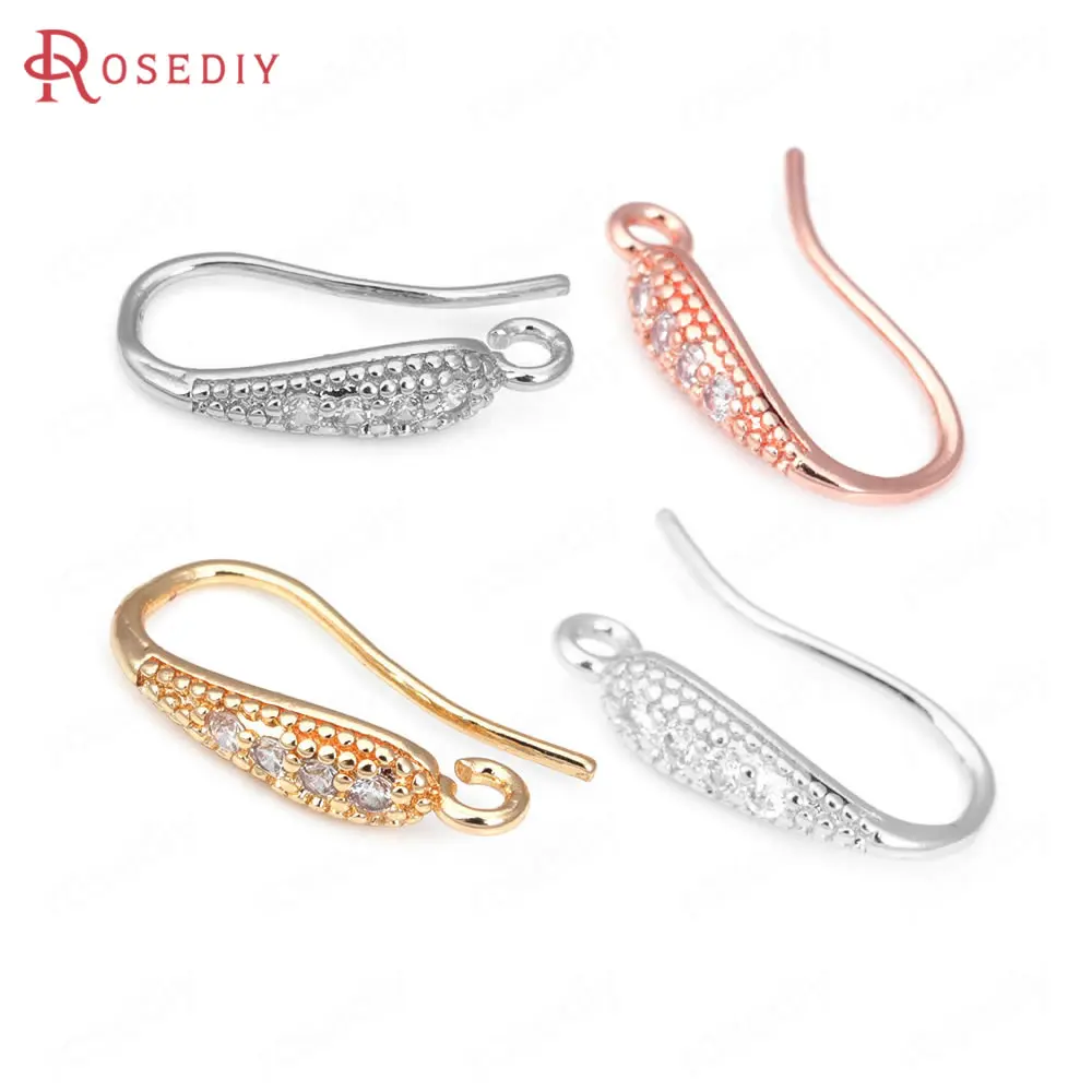 10PCS Height 18MM 18K Gold Color Brass and Zircon Earrings Hooks Jewelry Making Supplies Diy Findings Accessories - купить по