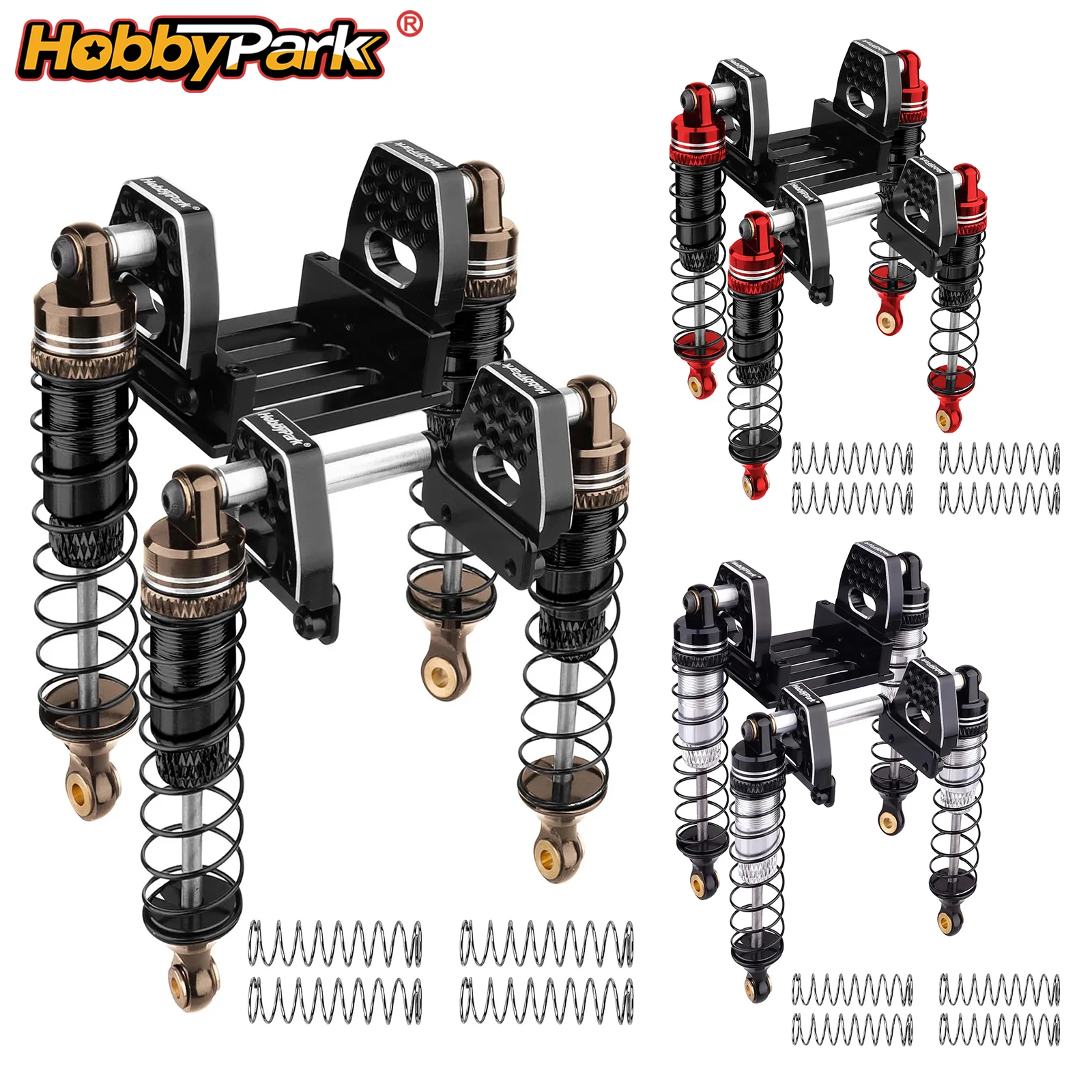 Фото Алюминиевые амортизаторы HobbyPark 59 мм для радиоуправляемого краулера TRX4M 1/18, регулируемые передние и задние амортизаторы с регулируемыми креплениями №1