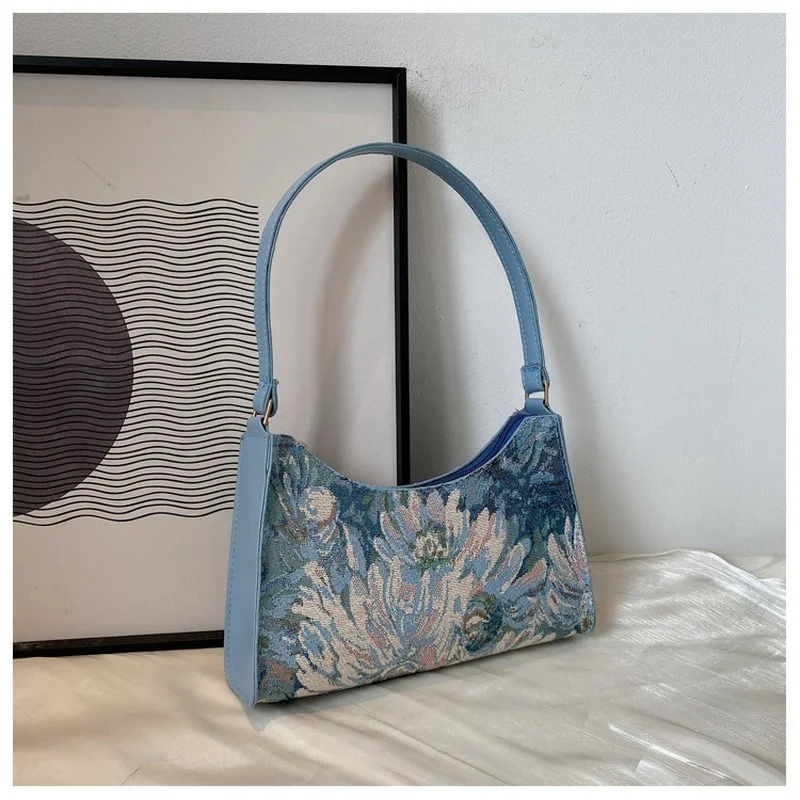 

Women's Underarm Bags Autumn 2023 Trendy New Oil Painting Shoulder Bag Cute Simple Handbags and Purses Female Travel Small Totes