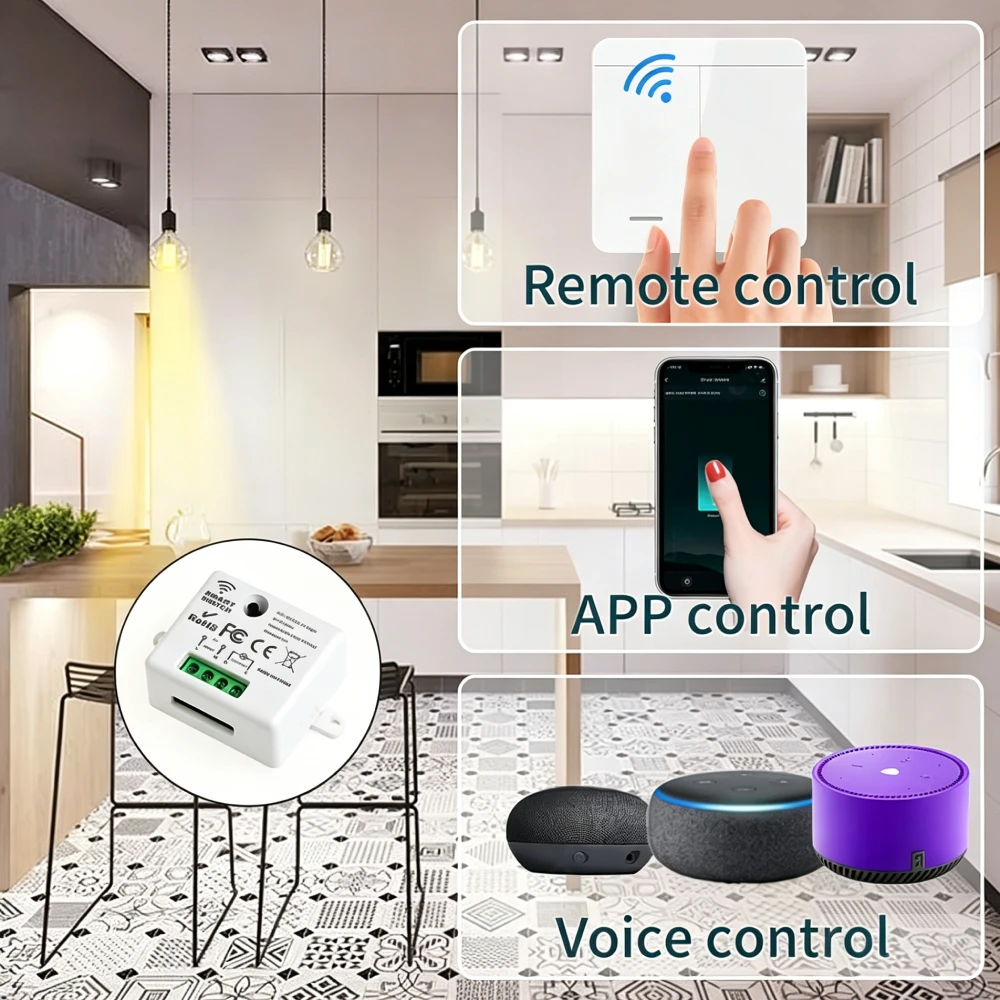 Фото Умный настенный выключатель KEBIDUMEI Tuya Smart Home WiFi RF433 МГц, 110В/220В, 10А, мини-модуль, совместим с Alexa и Google Home №2