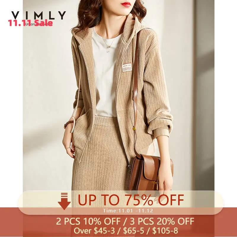 

VIMLY Two-piece Set Sweatshirt and Knitted Warm Skirt Winter Women's Corduroy Hoodied Coats Female Clothing 2 PCS Set F9605