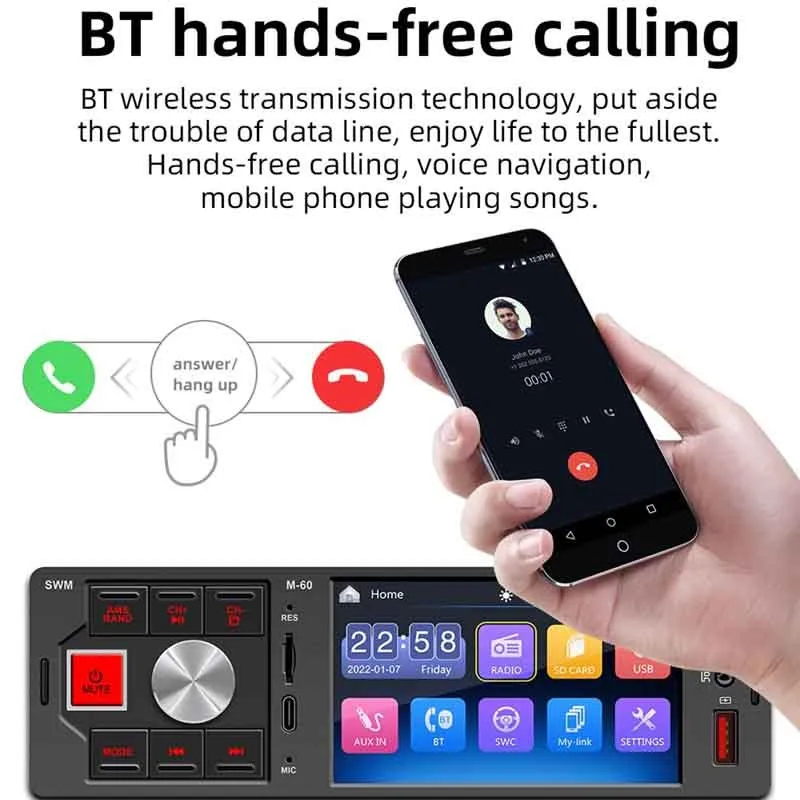 Touch Screen Car Radio 1 Din 4.1” Bluetooth 4.0 Stereo Audio FM Receiver USB Support Rearview Camera and Steering Wheel Control |