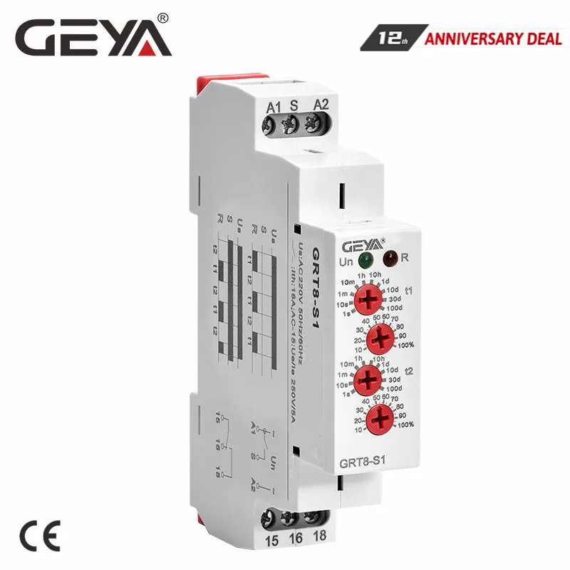 

GEYA Cycle Time Relay Adjustable AC220V 16A AC/DC12V-240V Repeat Relay SPDT Timer Electric Protective AsymmetricTime Relay