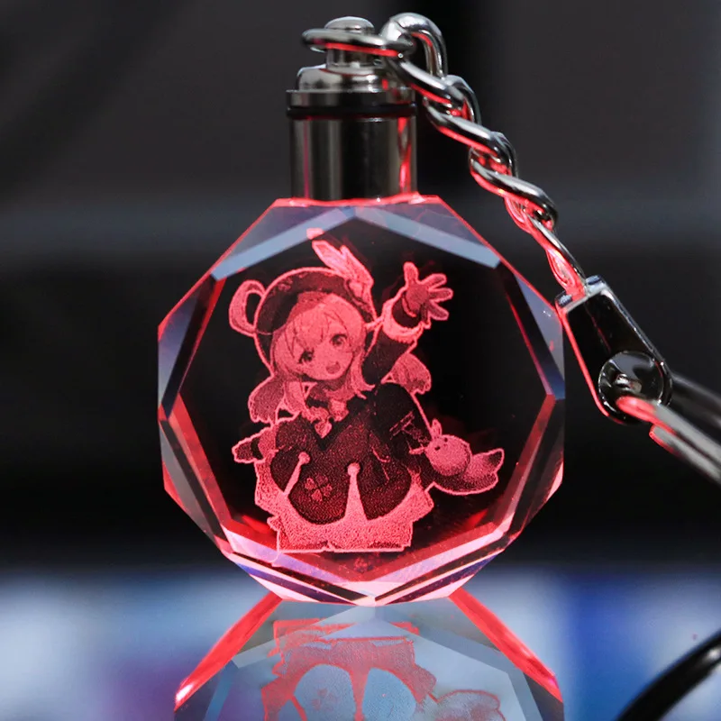 

Genshin Imapct Surroundings Keychain Anime Character Xiao HuTao GanYu Keqing Zhongli Colorful Glow New Pendant Halloween Gift