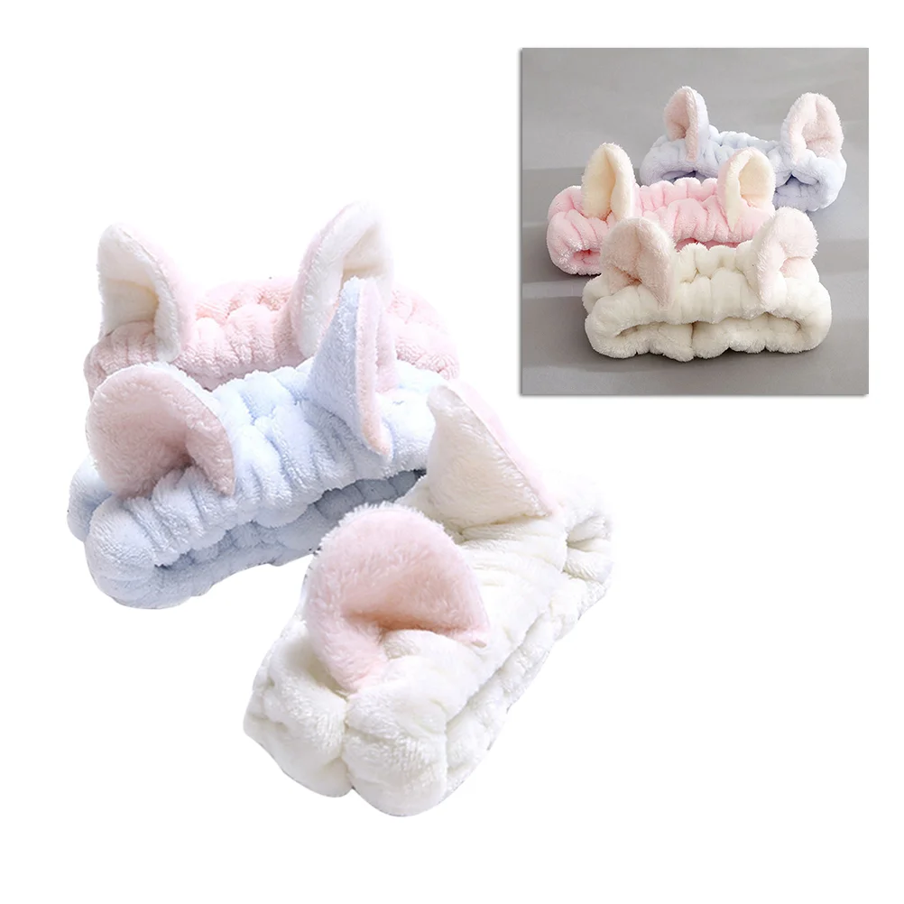 

3 Pcs Facial Head Band Wrap Plush Cat Headband Hairband Animal Ears Headband Cat Ear Hairband Headbands Women Pet Towel