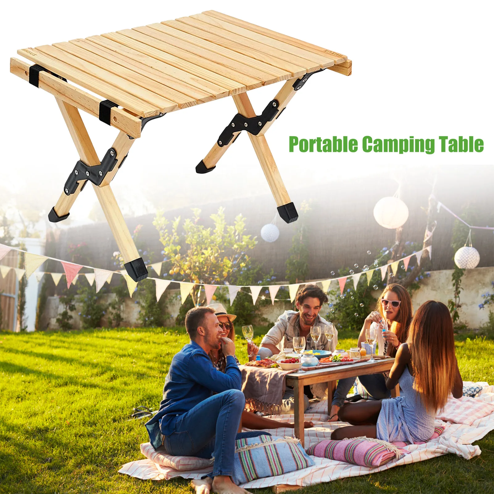 

Camping Tables Folding Picnic Table With Storage Bag Portable Outdoor Wooden Dining Table Egg Roll Folding Beach Table For