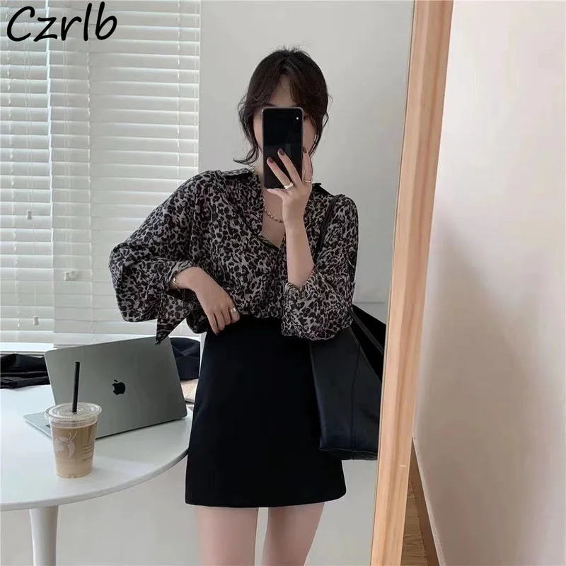 Рубашки женские осенние леопардовые в корейском ретро-стиле |