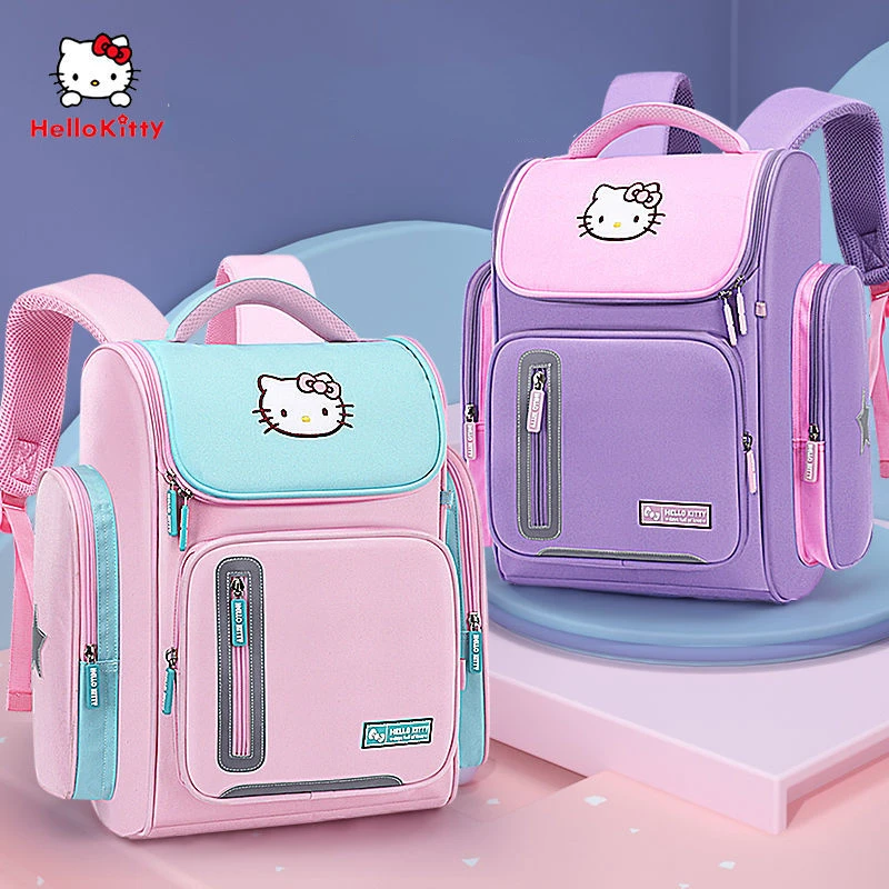 Sanrio Hello Kitty Bag Primary School Schoolbag Girls Children Grade Lightweight Spine-Protective Burden Alleviation Backpack