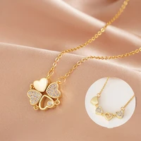 new design heart shaped clover magnetic pendant necklace delicate girl ladies heart necklace cute clover necklace jewelry gift