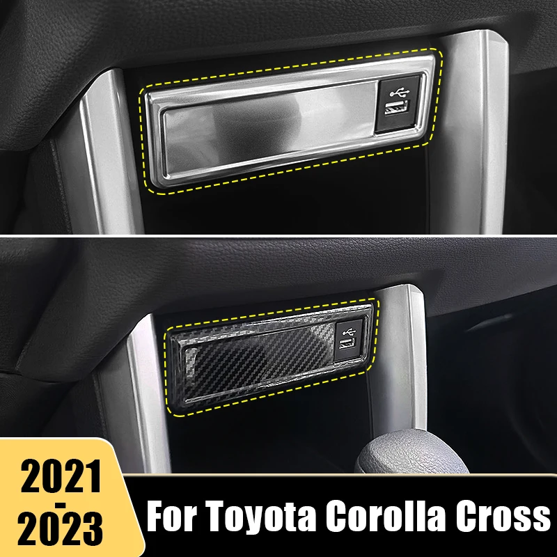 

Stainless Car Central Control USB Frame Trim Strip Cover Sticker For Toyota Corolla Cross XG10 2021 2022 2023 Hybrid Accessories