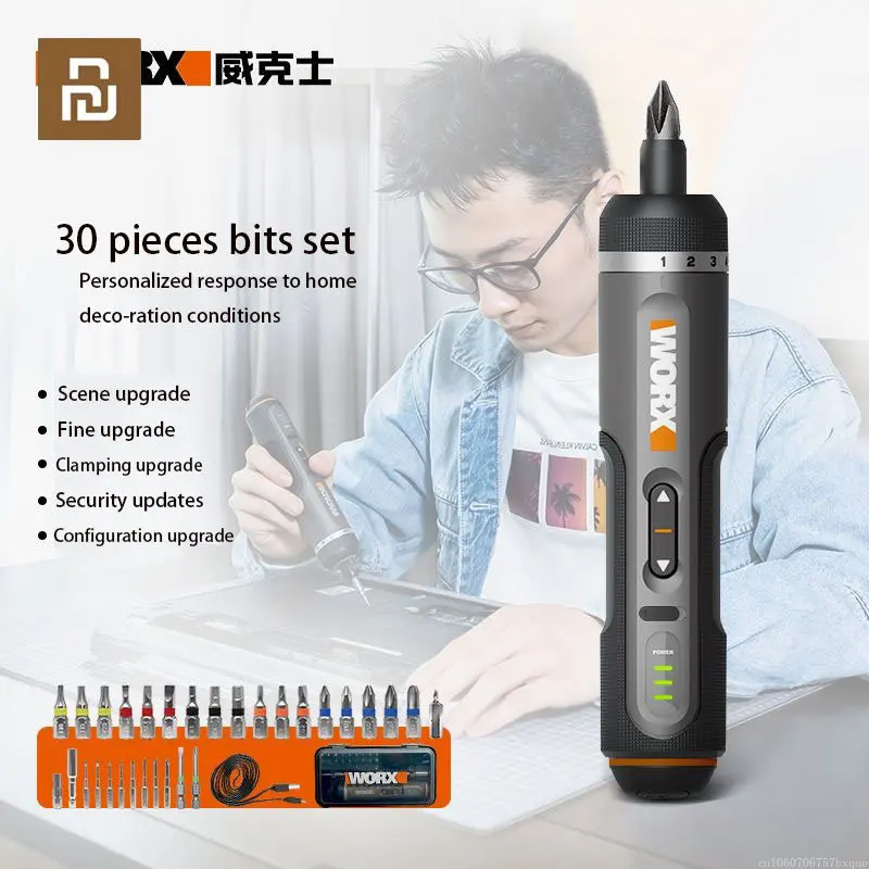 Worx 4V Mini Electrical Screwdrivers Set WX242 Smart Cordless Electric Screwdriver USB Rechargeable Handle 30 Bit Set Drill Tool