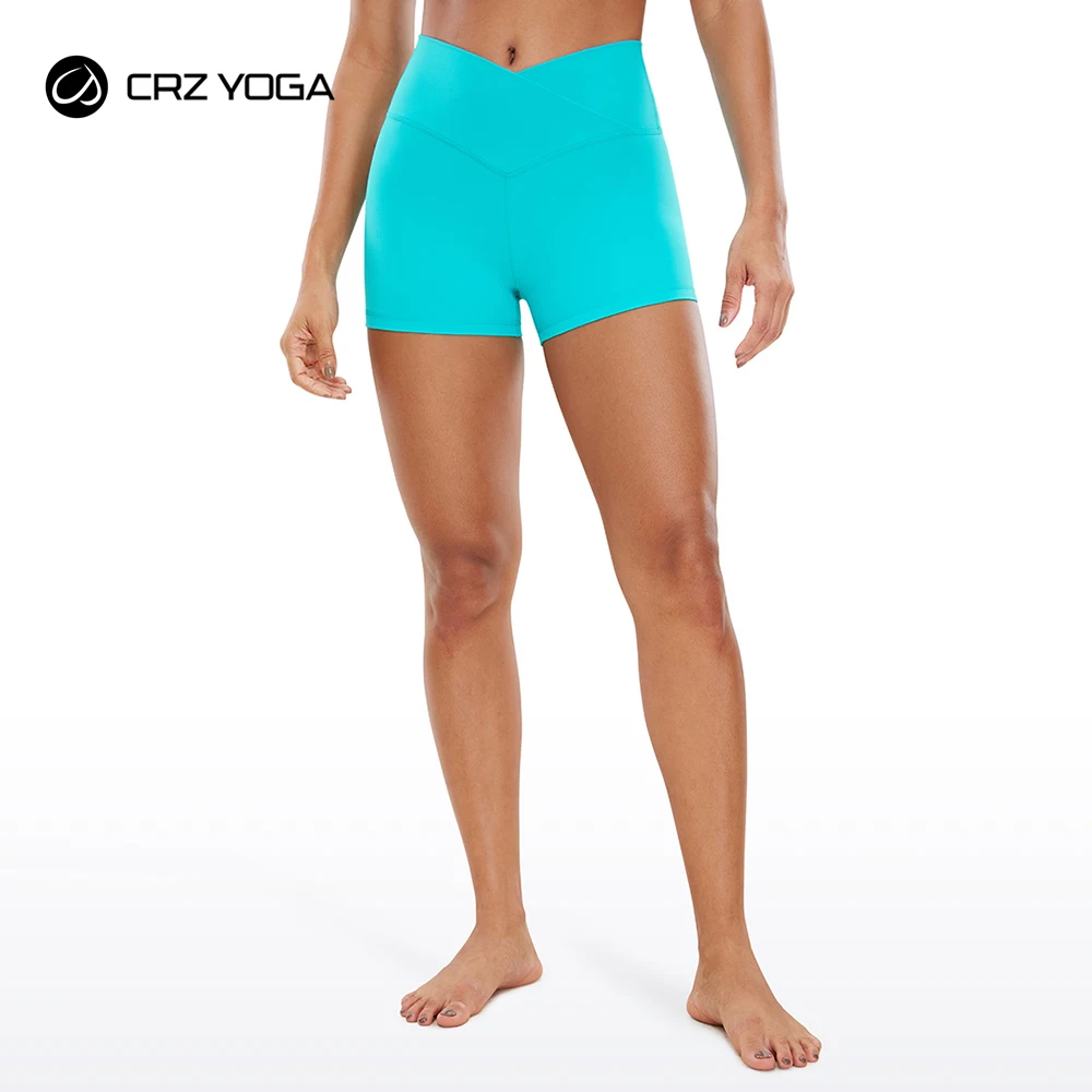 

CRZ YOGA Womens Butterluxe Crossover Biker Shorts 3 Inches - Criss Cross High Waisted Workout Yoga Shorts Buttery Soft