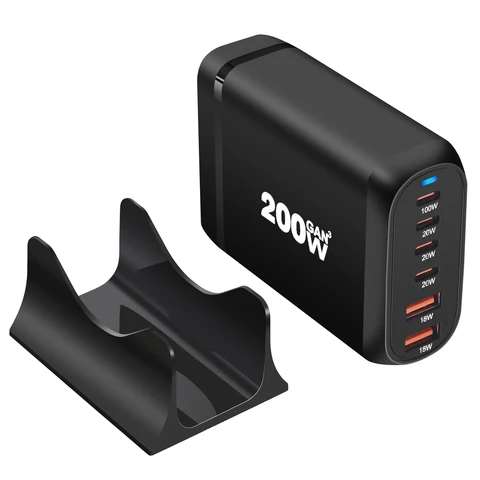 Настольное Зарядное Устройство GaN Мощностью 200 Вт, 6 Портов USB Type C PD, Быстрая Зарядка 3.0