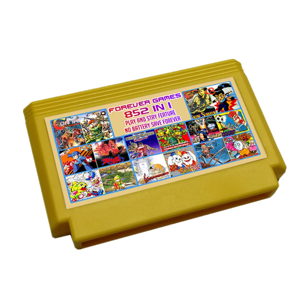 Игровой картридж 60 Pin 8 бит с 852 бесплатными играми классической коллекции для видеоигровой консоли FC Черный Желтый Корпус высокого качества.