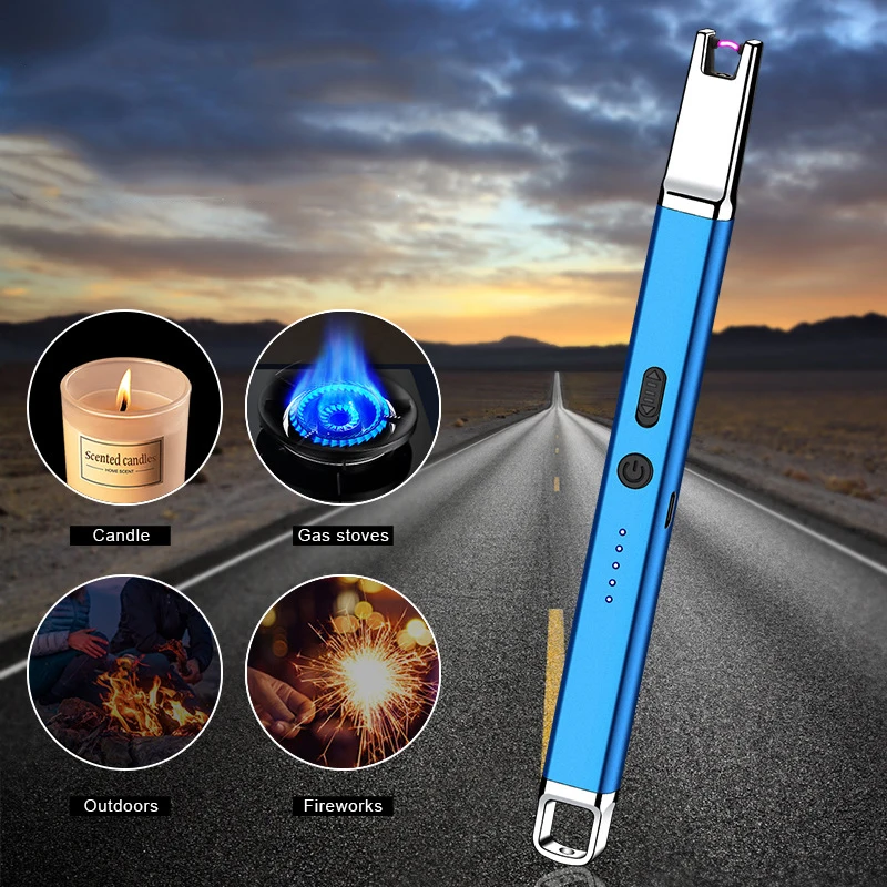

2022 USB Electric Rechargeable Long LED Plasma Arc Flameless Kitchen Lighter for Stove Windproof Candle Unusual Lighters Outdoor