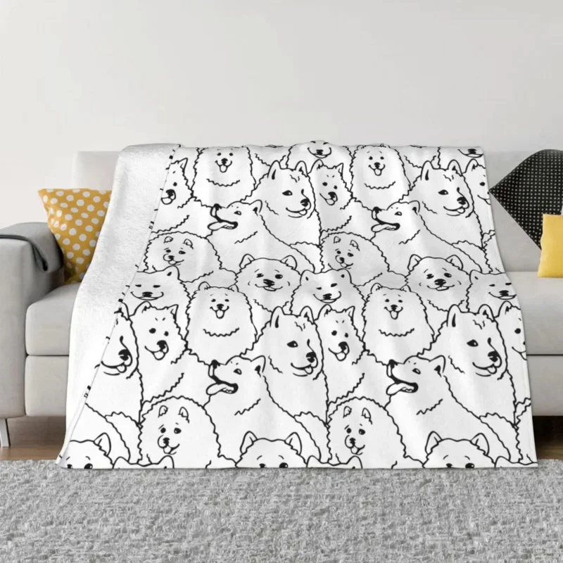 

Милые одеяла для собак Samoyed, флисовые весенне-осенние портативные супер мягкие покрывала для кровати, автомобиля, постельного белья