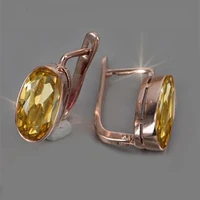 hot sell oval yellow crystal stud earring exquisite rose gold hoop earrings for women fashion engagement wedding party jewelry