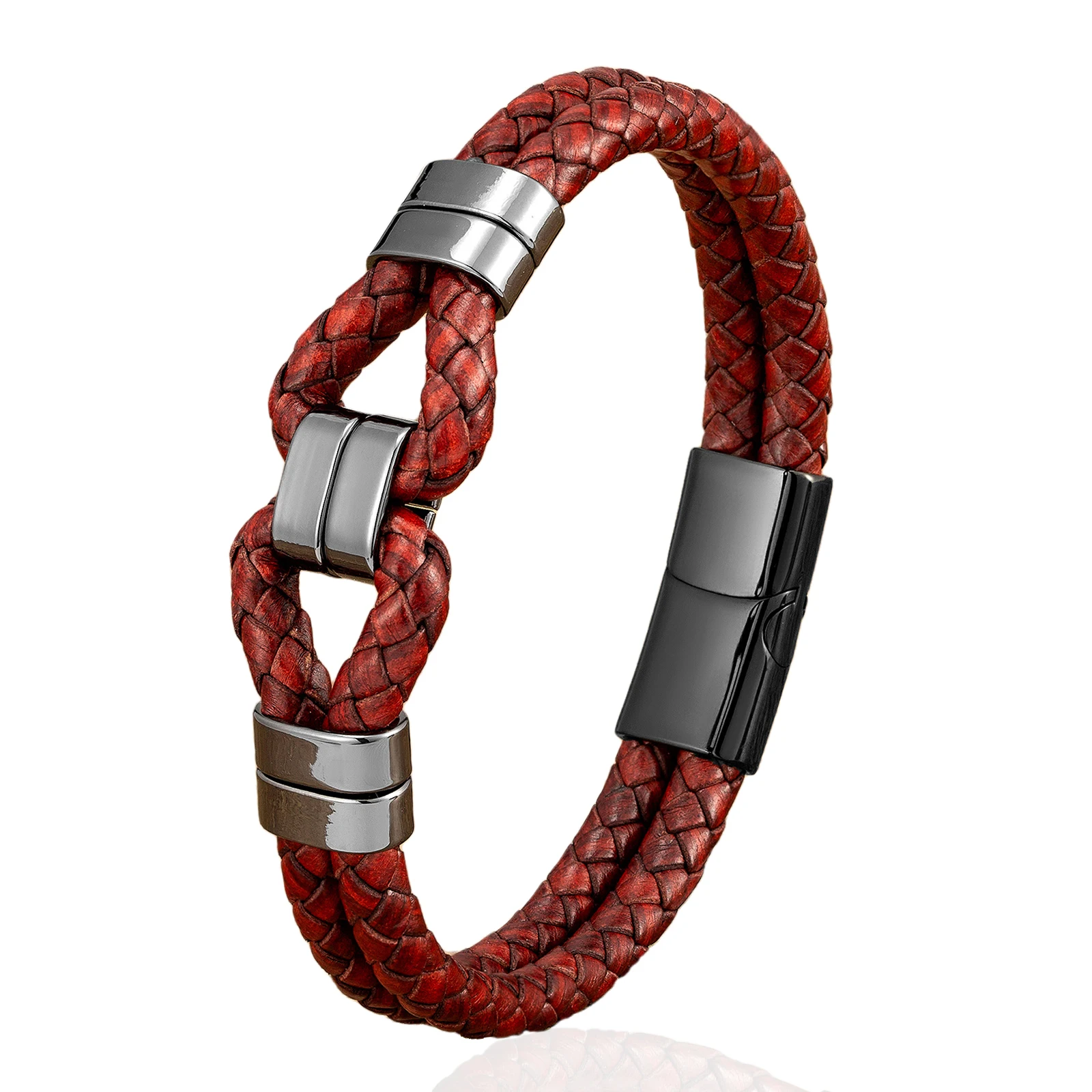 

Classic Punk Black Red Blue Leather Bracelet Charm Men's High Quality Stainless Steel Metal Magnetic Buckle Rock Party Jewelry