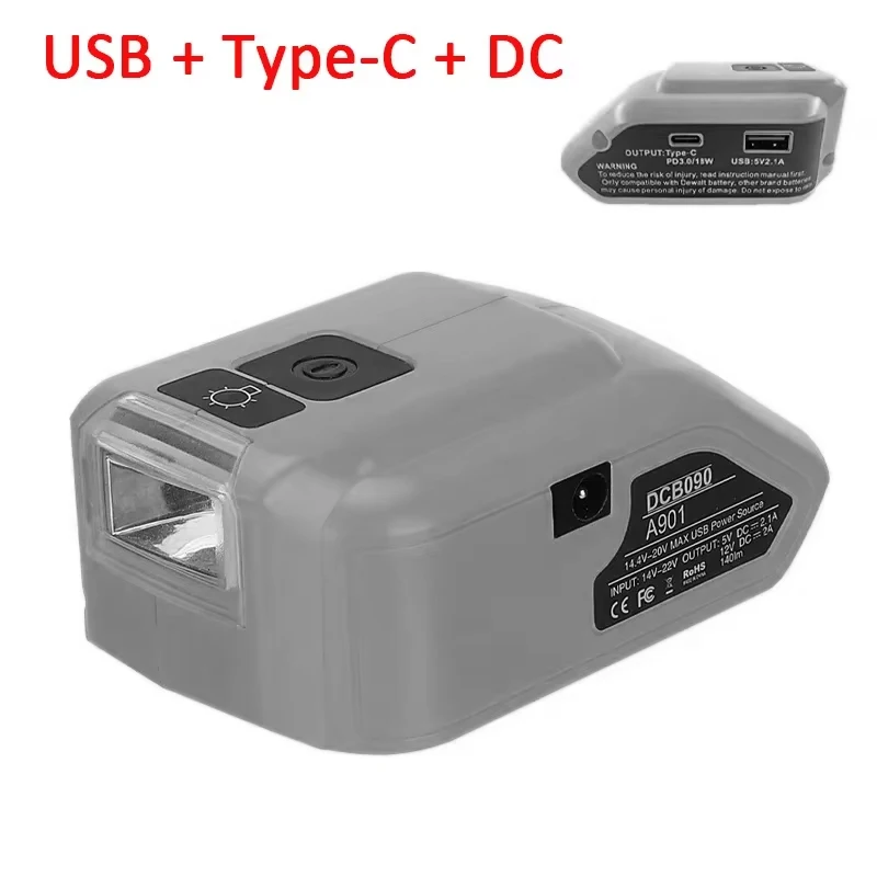 

Адаптер для аккумулятора Dewalt 18 В/20 в с выходным портом USB Type-C, портативный адаптер источника питания с лм