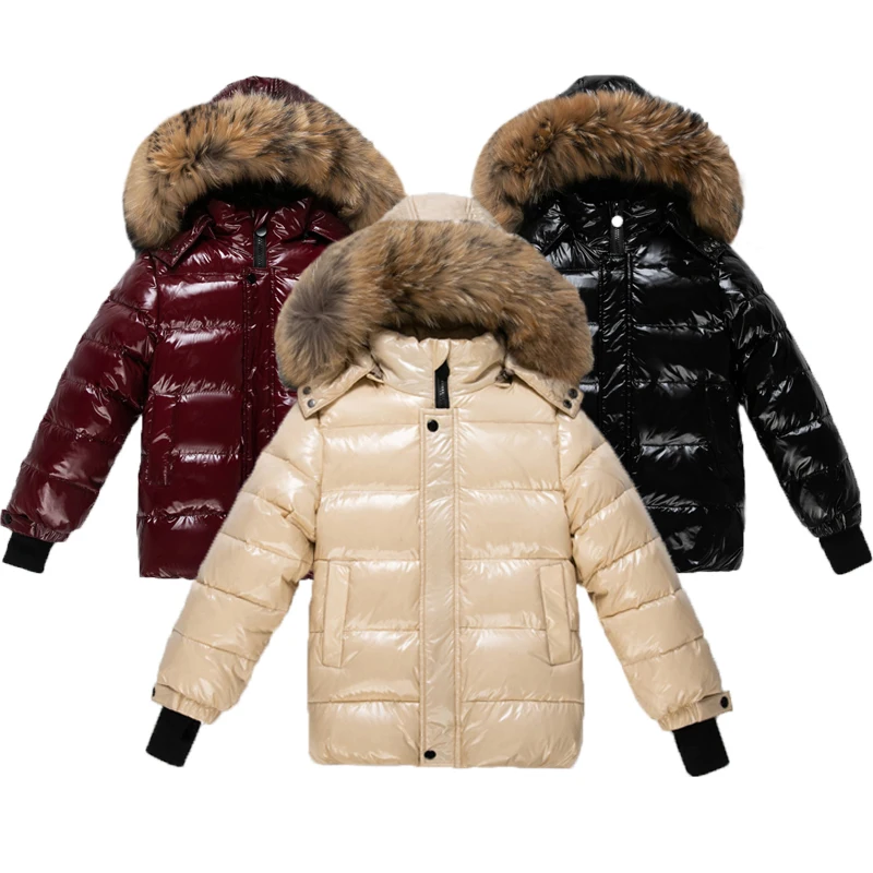 Children's Winter Down Jacket for Boy Girl Natural Fur Coat Collar Detachable Windproof Jacket Parka Outerwear Snowsuit