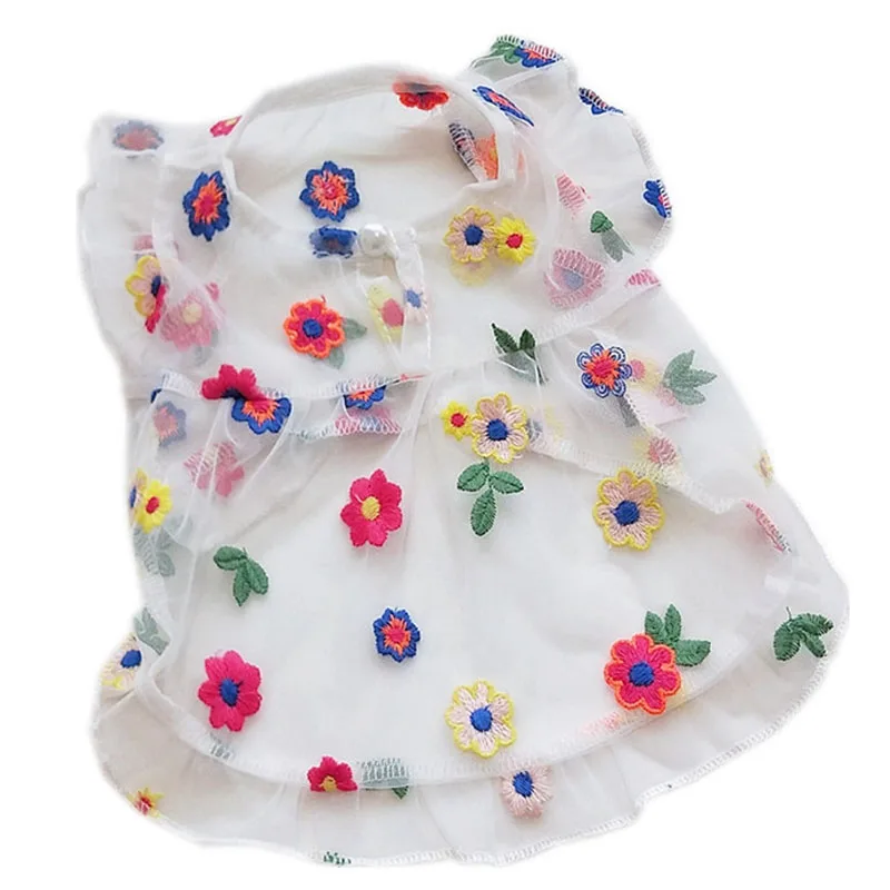 Юбка с цветочной вышивкой одежда для собак прозрачное кружевное платье кошек