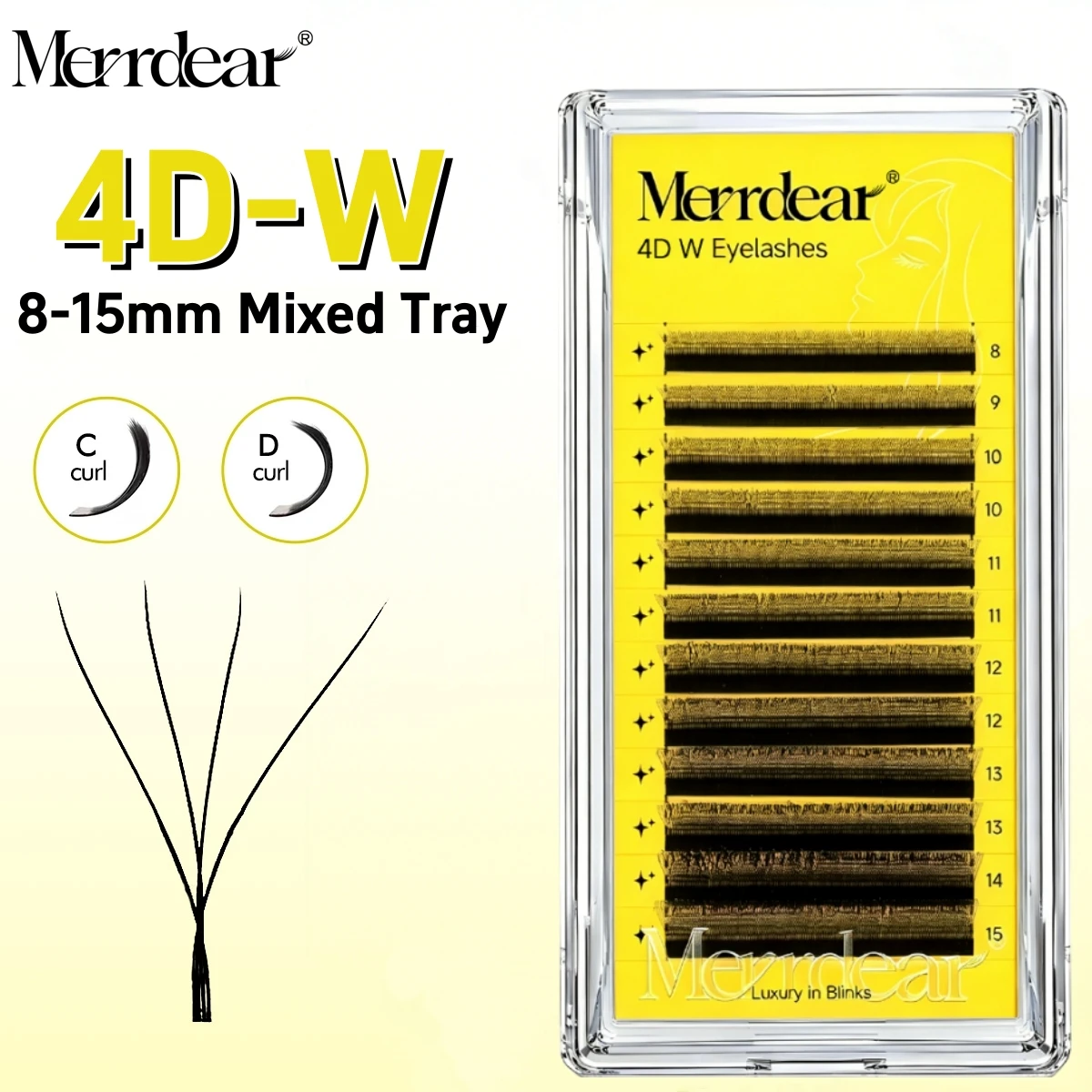 Фото Набор накладных ресниц Merrdear Mixed Tray 4D W-образной формы, готовые пучки C/D Curl, объемные, пушистые, для макияжа женщин №1