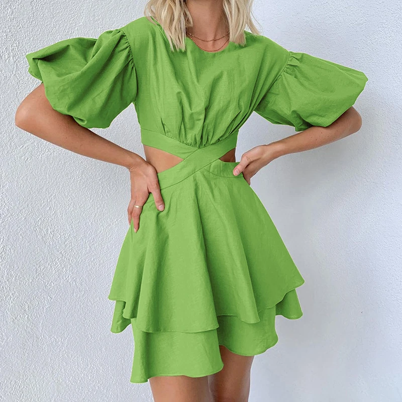 

Women Beach Outlet 2023 Fashion Swimsuit And Bikini Outputs Summer New Word Skirt Leisure Cotton Linen Shoulder Hubble Bubble