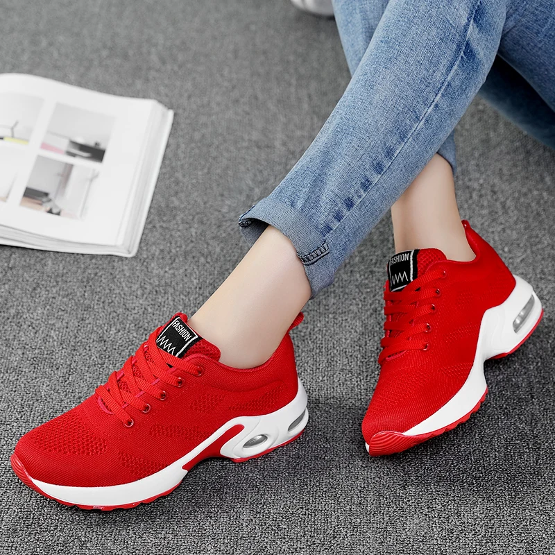 Women's Sneakers Fashion Running Shoes Air Cushion Soft Sole Tennis Shoes Outdoor Mesh Breathable Sneakers