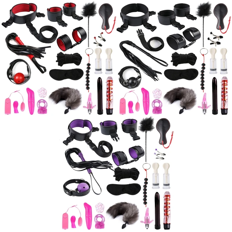 

20RD 1Set Vibrator Collar Slave Ankle Handcuff Bondage Paddle Whip Sex BDSM Kit