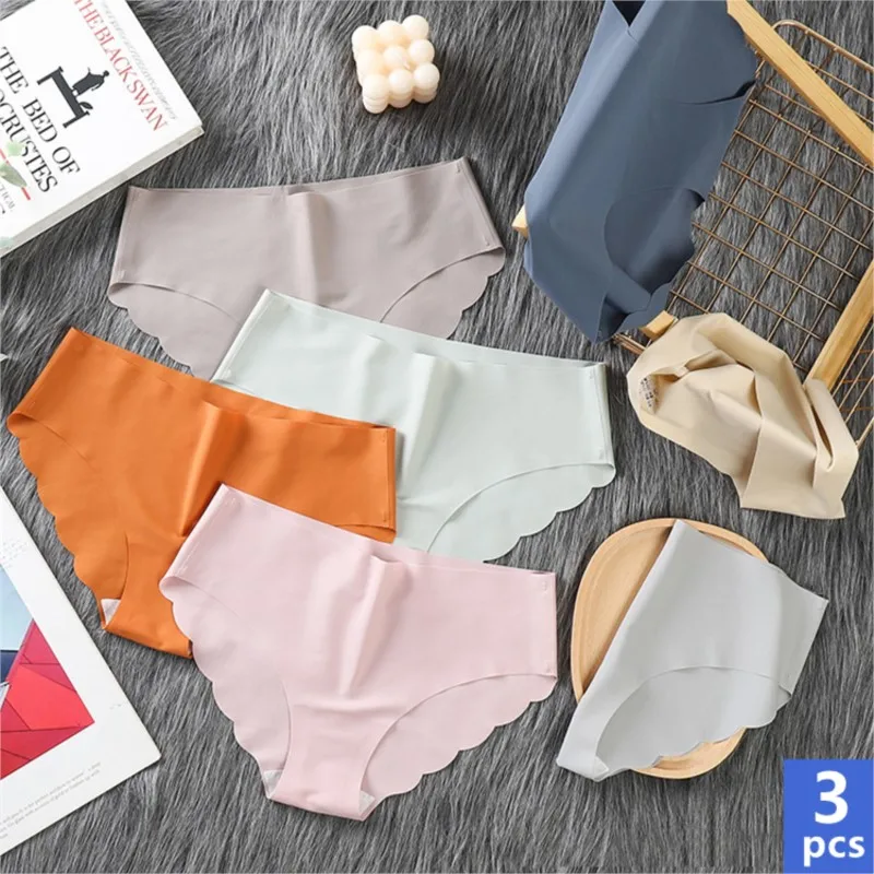 Бесшовные женские трусики 3 шт./лот простые шелковые нижнее белье мягкие тонкие