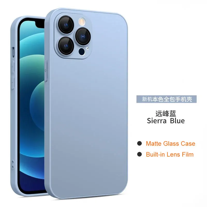 

AG Silicone Matte Glass Case For Phone 14 13 12 11 Pro Max Plus，AG Frosted Glass Phone Case With Integrated lens Film