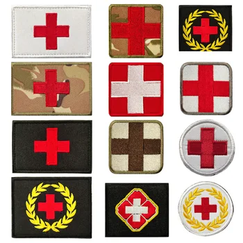 Medical Relief Embroidery Patch First Aid Morale Badge Mini Red Cross Emblem Hook Loop PVC Sticker IR Reflective Patch Wholesale 1