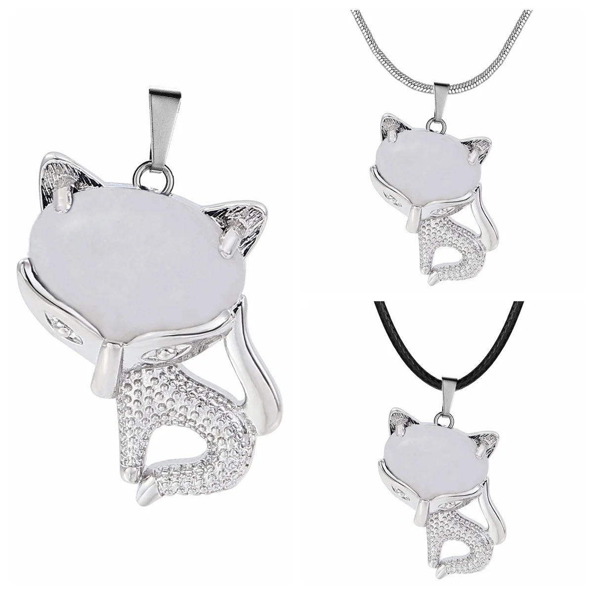 

Quartz Crystal Women Crystal Necklace Natural Gemstone Luck Silver Fox Pendant Healing Chakra Amulet Animal Choker Jewelry