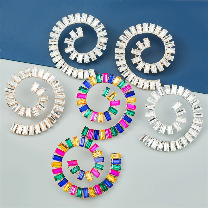 

2022earrings super flash color diamond alloy diamond inlaid square Rhinestone vortex Earrings women's European and American dinn