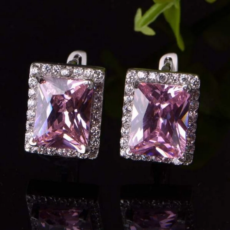 

ANGLANG Classic Pink Square Cubic Zircon Earrings Meaningful Anniversary Present Vintage Party Accessories Wholesale