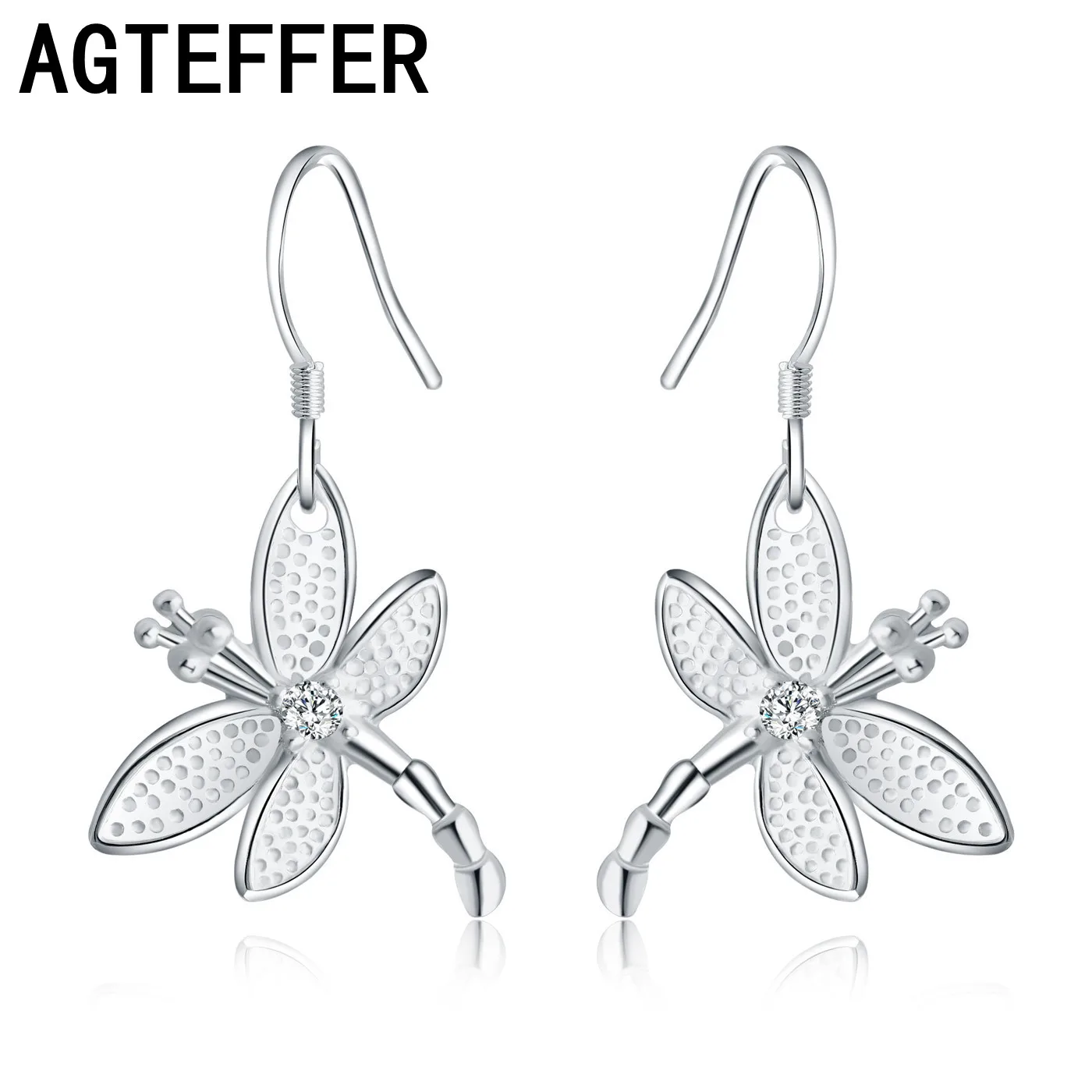 

AGTEFFER 925 Sterling Silver AAA Zircon Dragonfly Earrings Fashion Woman Charm Earrings Wedding Jewelry