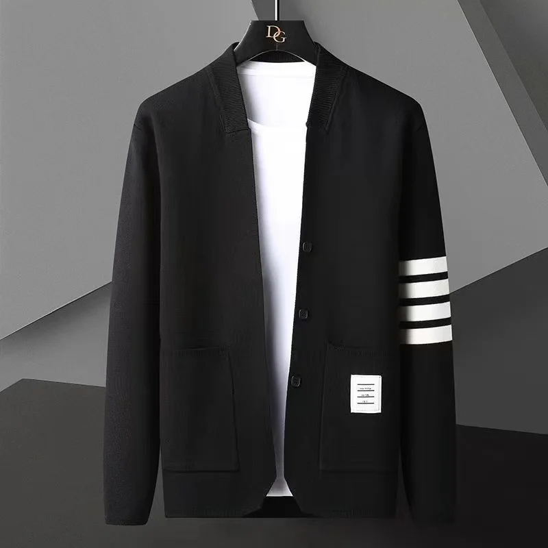 2023 Top Grade New Spring Autumn Brand Fashion Knitted Men Cardigan Sweater Black Korean Casual Wool Coats Jacket Men's Clothing