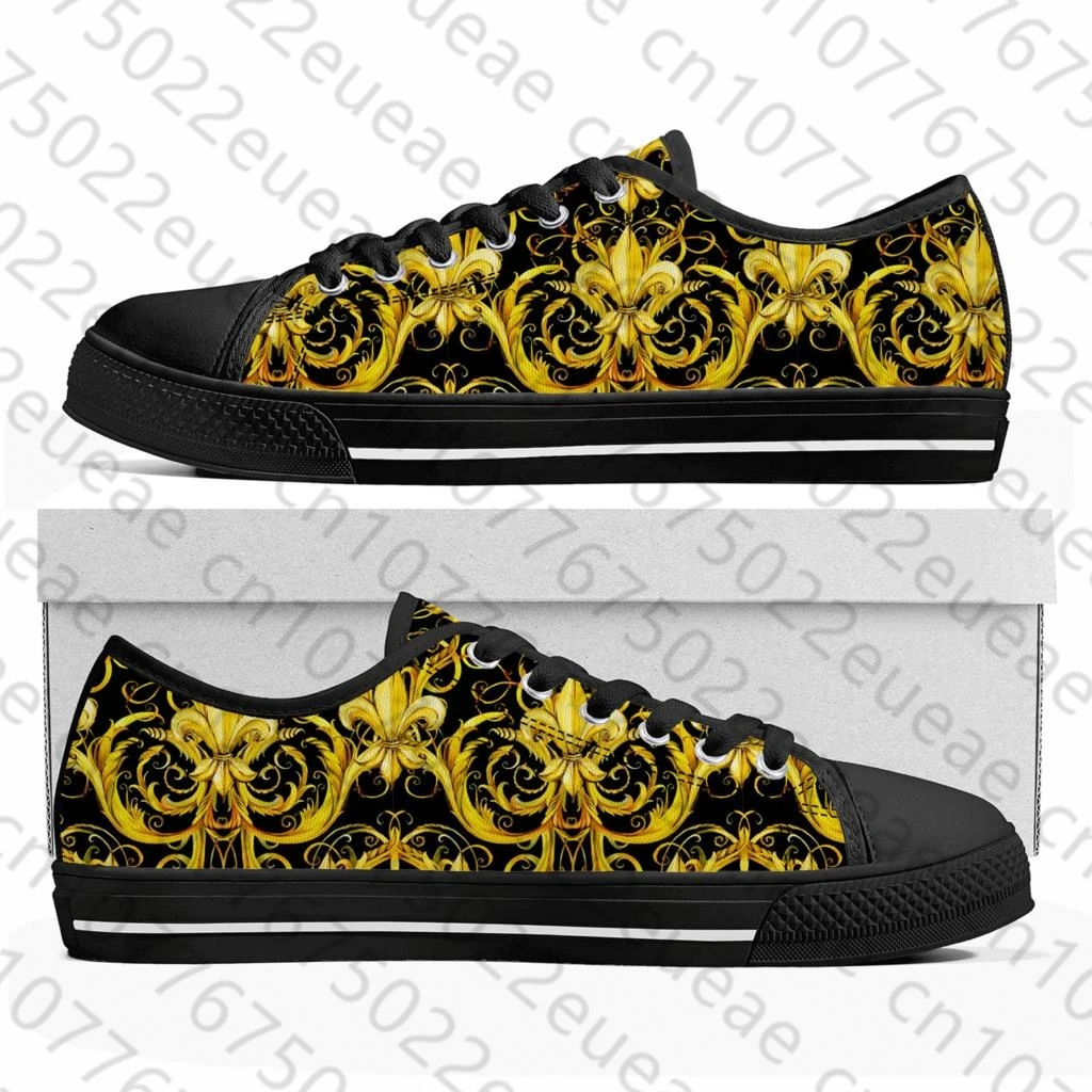Роскошные низкие кроссовки в стиле барокко с золотым цветочным Европейским