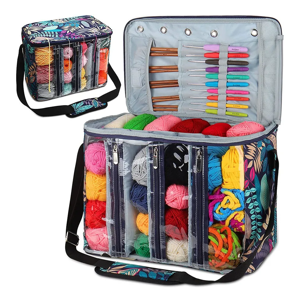 

Knitting Bag Crochet Bag,Single Shoulder Yarn Bag with Visible Compartments,Yarn Storage for Carrying Crochet Hook