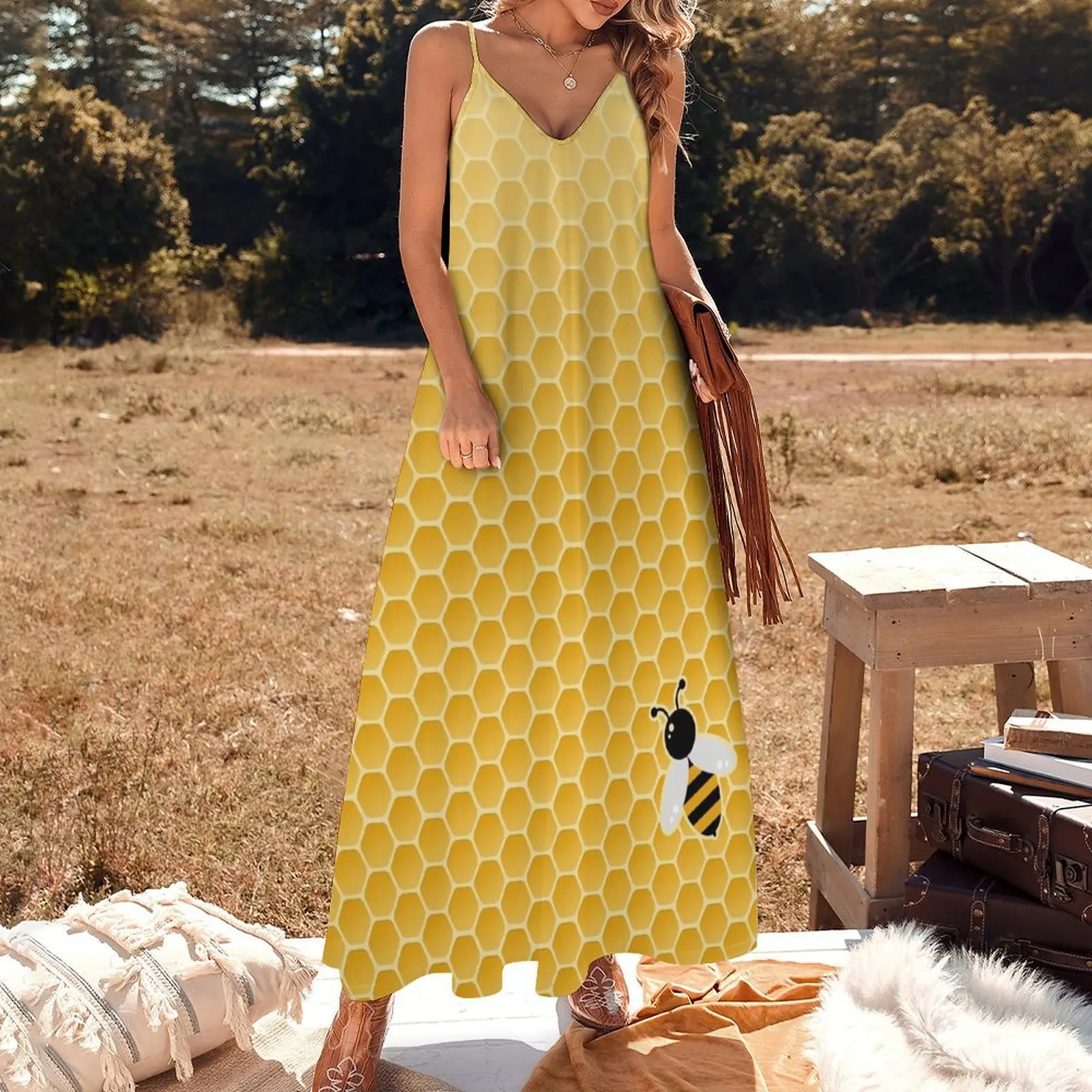 Bee-autiful Sleeveless Long Dress summer dresses Casual elegant party for women 2025