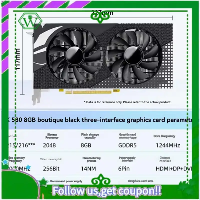 Надежная видеокарта Radeon RX580 8G GDDR5 Видеопамять AMD Cideo Card 256Bit Интерфейс DVI для настольных игровых компьютеров A (art.: 3920cfd0d3b84) - 3920cfd0d3b84