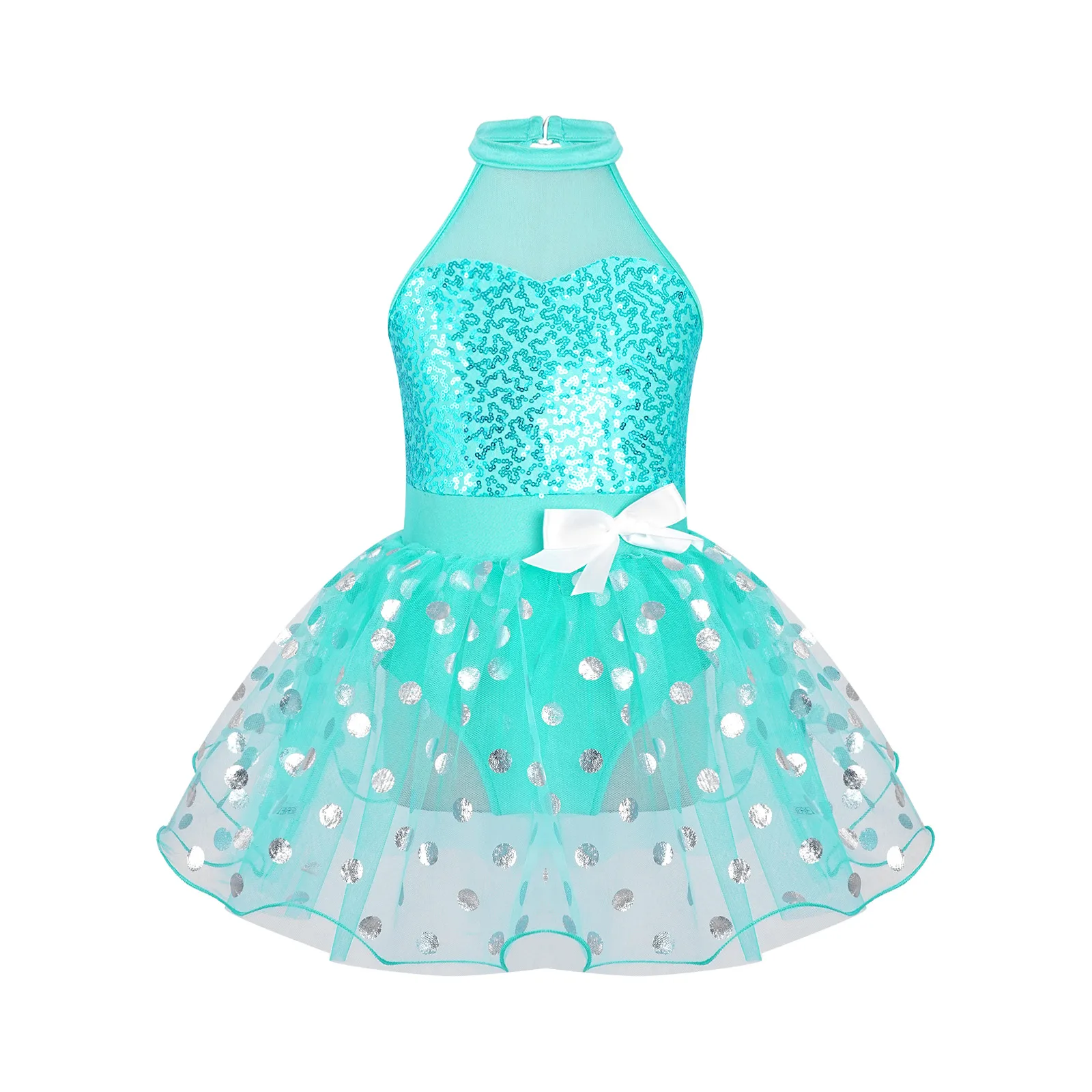 

Kids Girls Glitter Sequins Halter Ballet Dance Tutu Dress Sleeveless Modern Latin Jazz Dancing Stage Performance Dance Costume