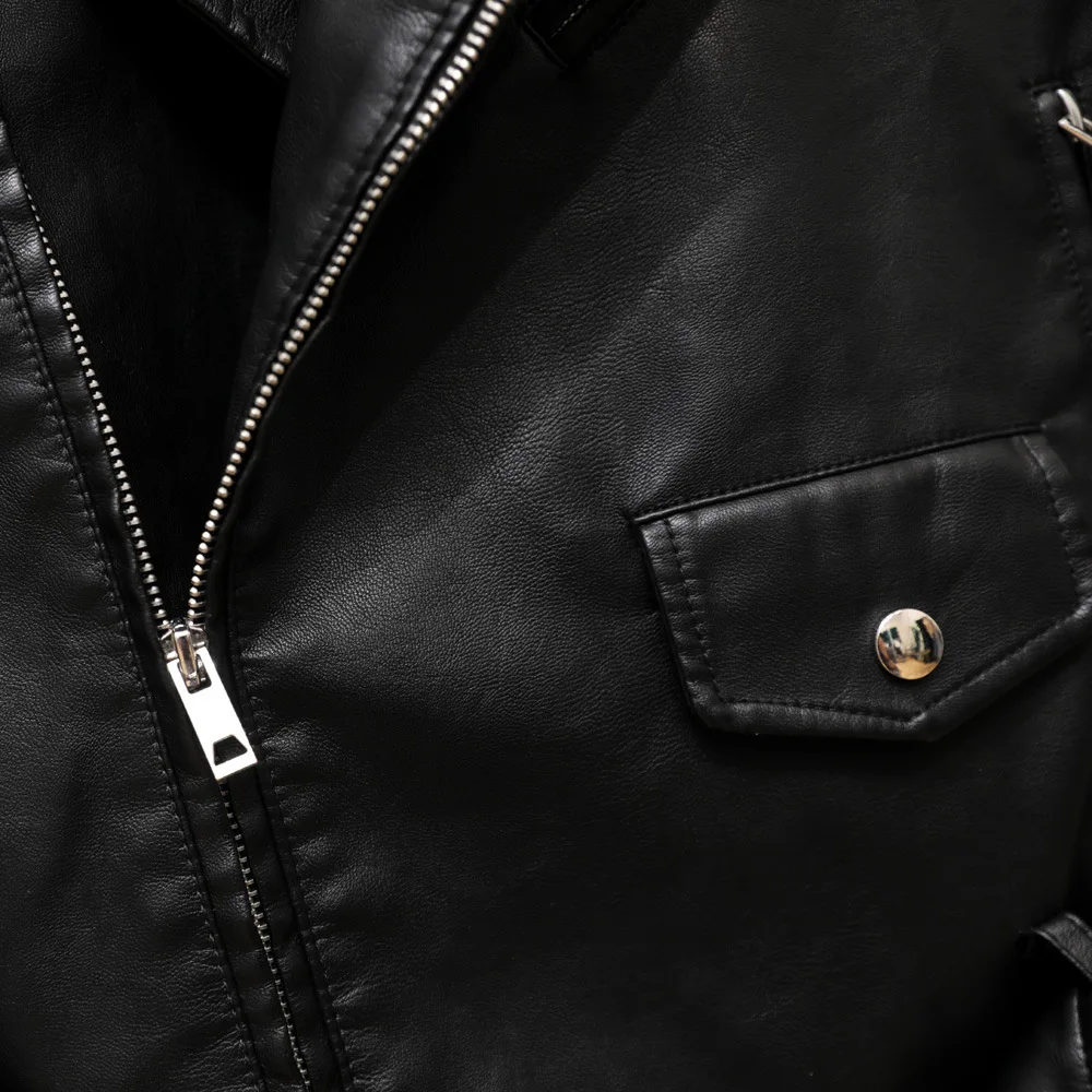 Mid-length locomotive women's leather clothes 2023 autumn new suit collar leather jacket jacket