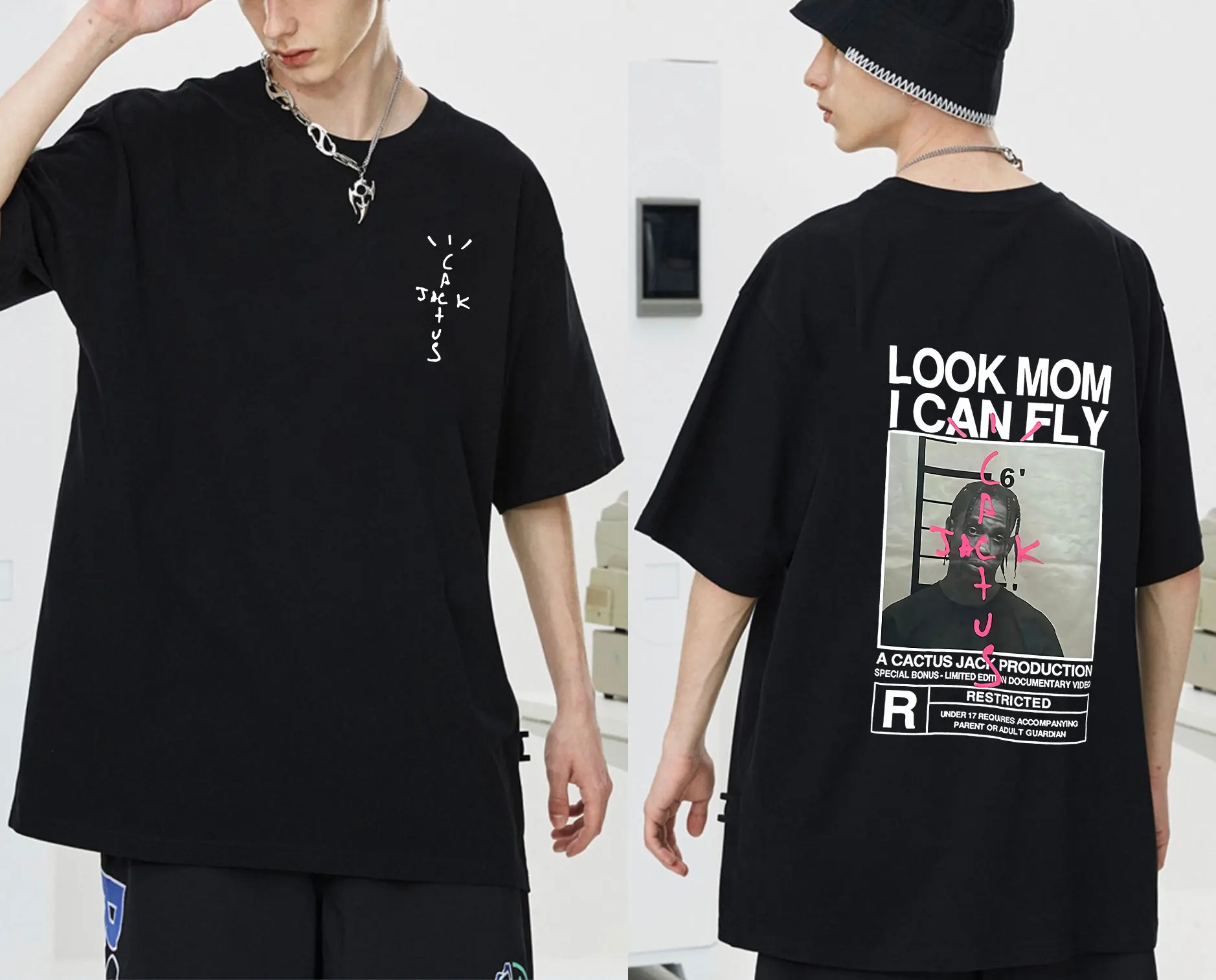 

Summer Men Women LOOK MOM I CAN FLY Travis Scott Tees Cactus Jack T-shirt Hip Hop Style Short Sleeve Harajuku Logo Print Tshirt