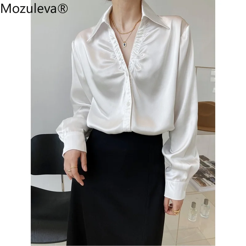 

Mozuleva Women Shirt Long Sleeve Loose Woman Clothes Elegant Ladies White Shirts 2022 Spring Autumn Work Wear Tops
