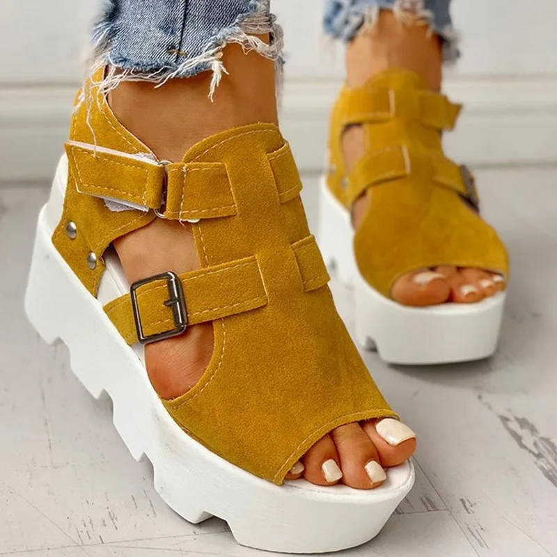 

Woman Summer Platform Wedge Sandals Buckle Strap Open Toe Designer Casual Solid Color The New Listing Shoes Women